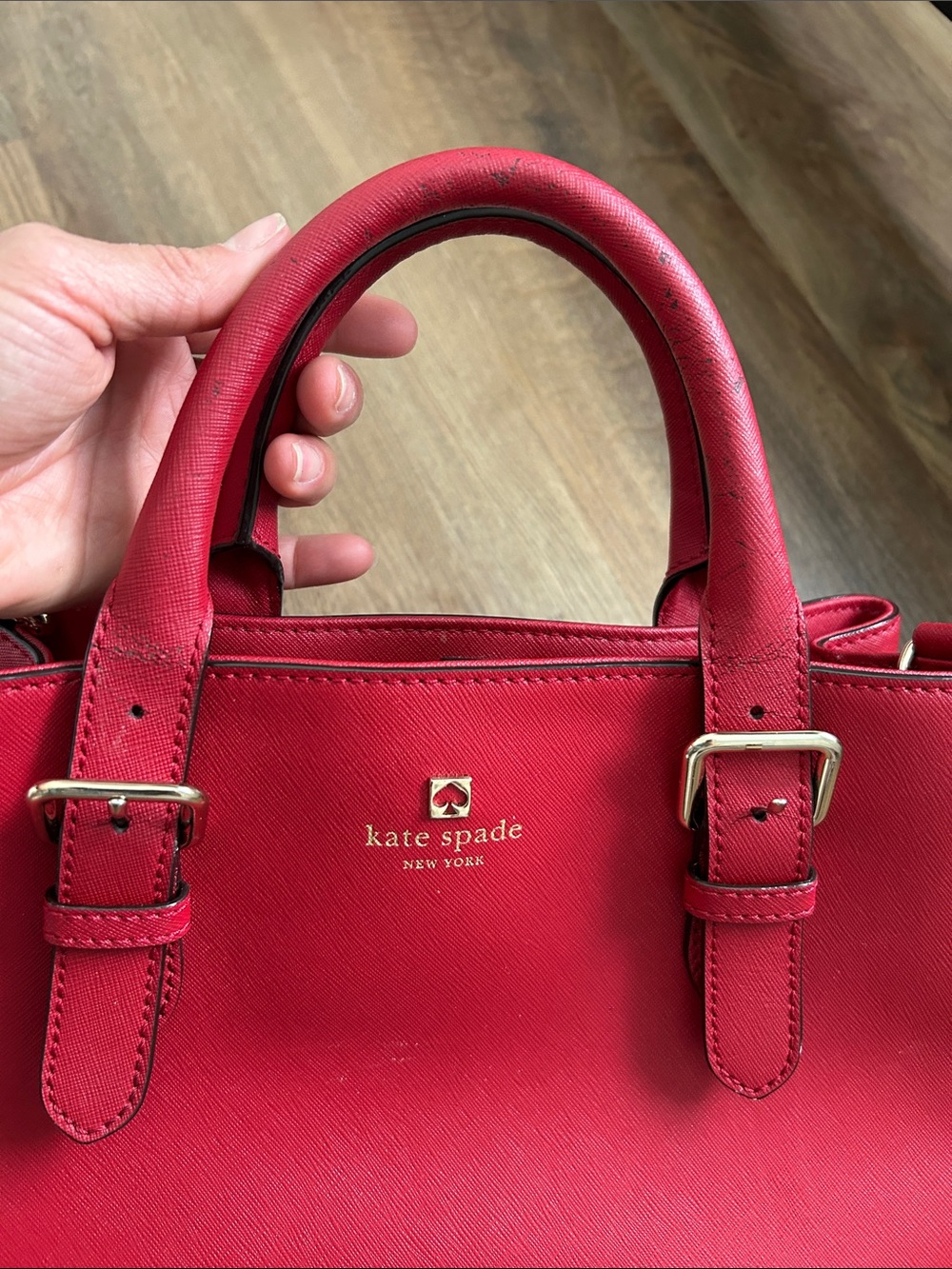kate spade red leather structured satchel with gold hardware - Picture 5 of 7
